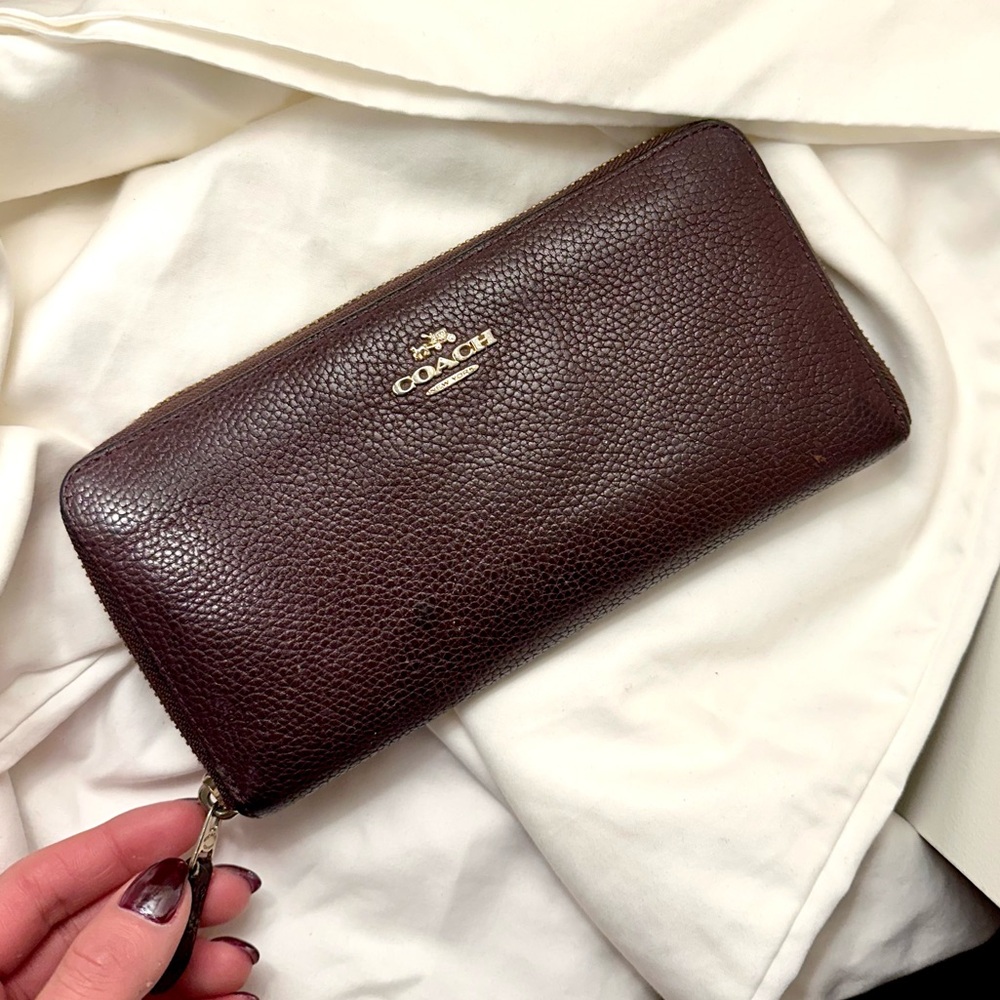 Coach burgundy Leather Zip Wallet